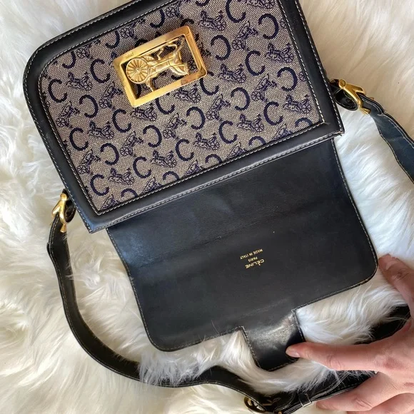 Authentic vintage Celine black macadam house carriage shoulder bag - Picture 9 of 13